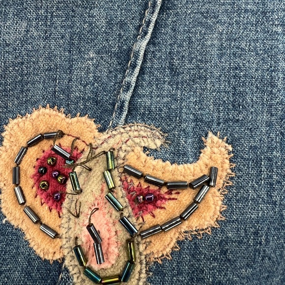 Out of the Blue J. Jill denim collarless embroidered beaded button up top M - Picture 6 of 10